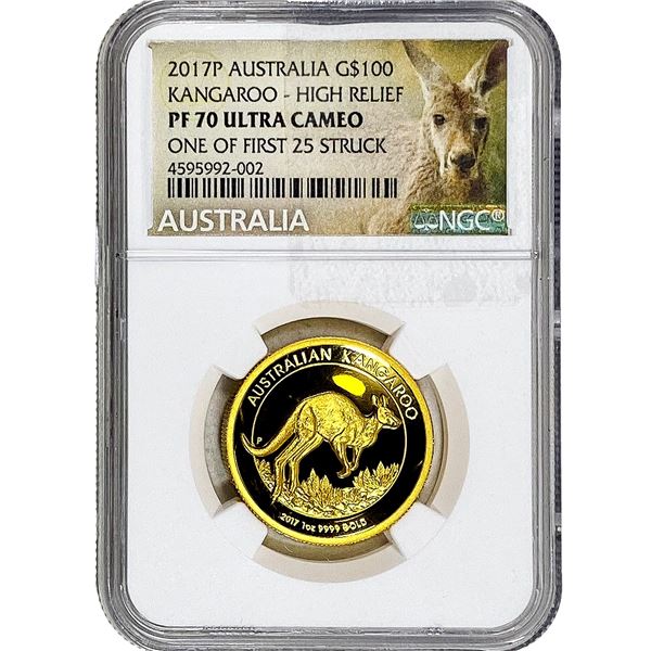 2017P Australia 1OZ Gold $100 Kangaroo HR NGC PF70 UC