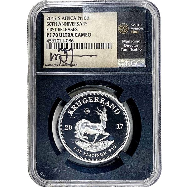 2017 S.Africa 1OZ Platinum 10 Krugerrand 50th Anni NGC PF70 UC