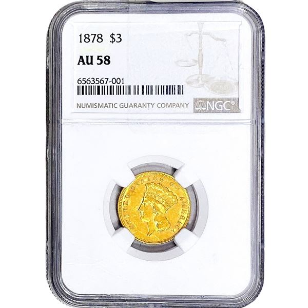1878 .1454 OZ Gold $3 NGC AU58