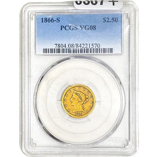 1866-S $2.50 Gold Quarter Eagle PCGS VG08