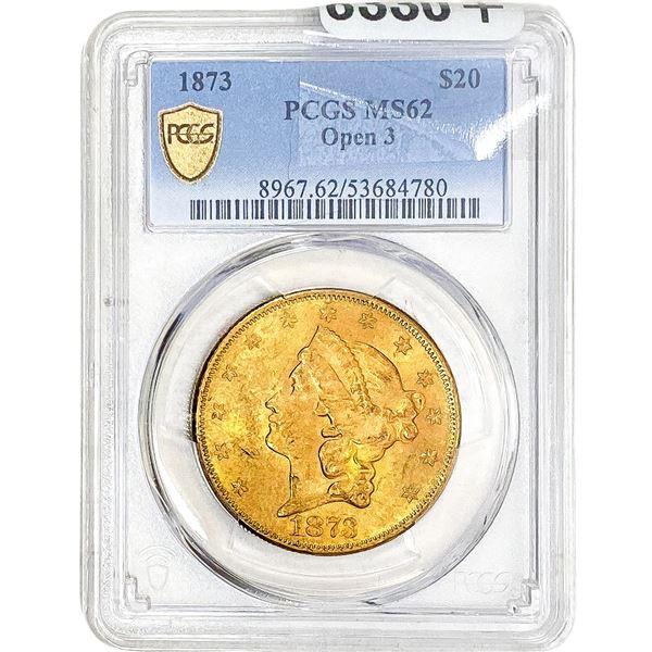 1873 $20 Gold Double Eagle PCGS MS62 Open 3