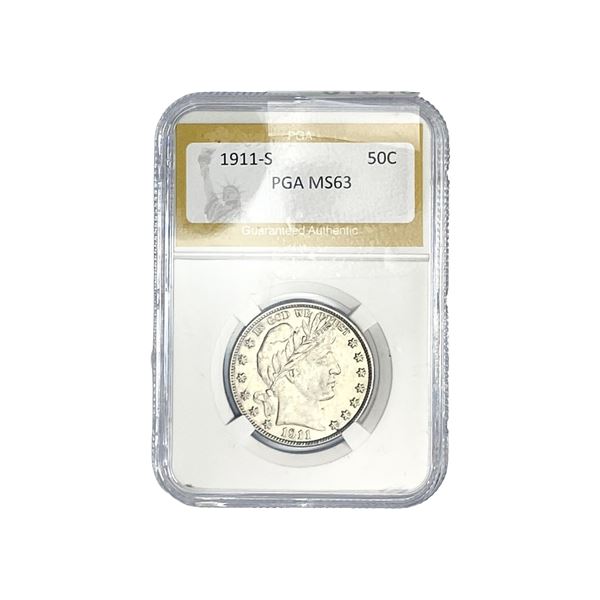 1911-S Barber Half Dollar PGA MS63