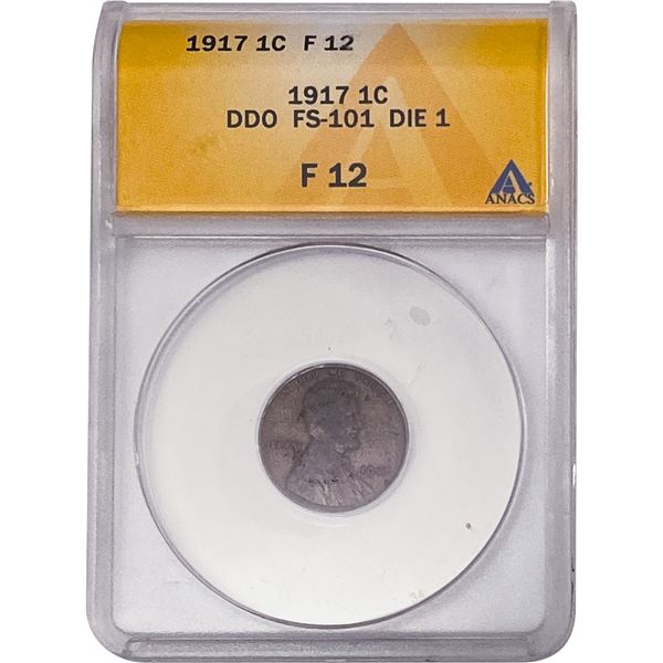 1917 Wheat Cent ANACS F12 DDO