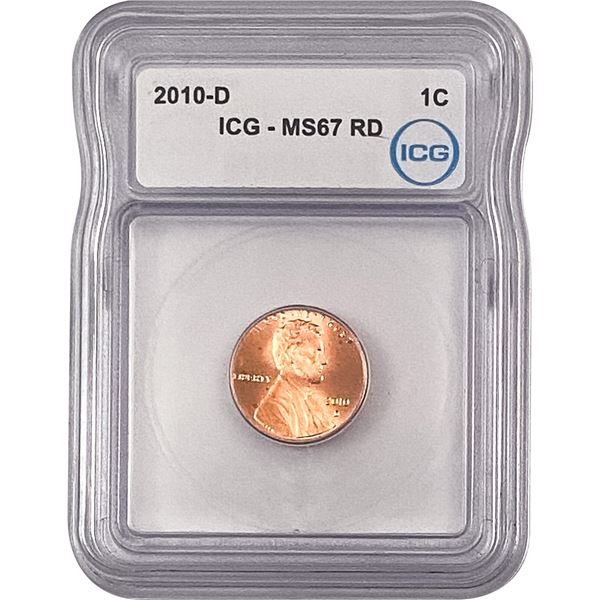 2010-D Union Shield Lincoln Cent ICG MS67 RD