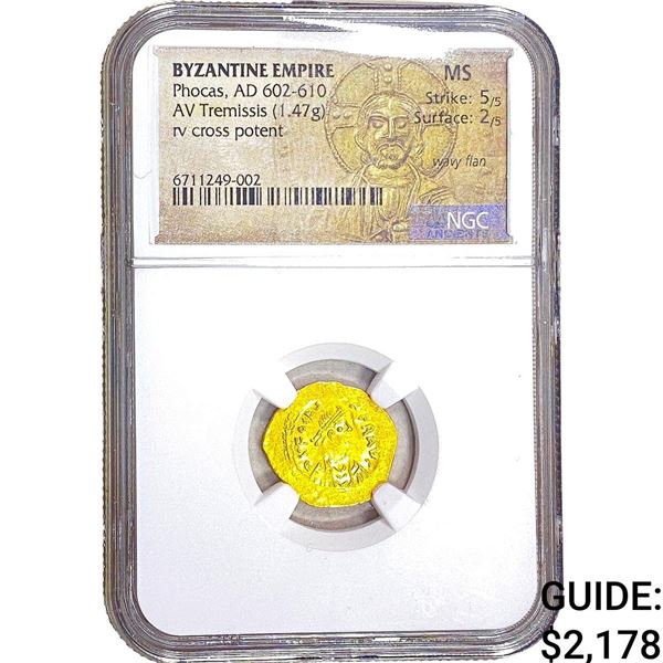 Byzantine Phocas 602-610 AD Gold Tremissis NGC MS