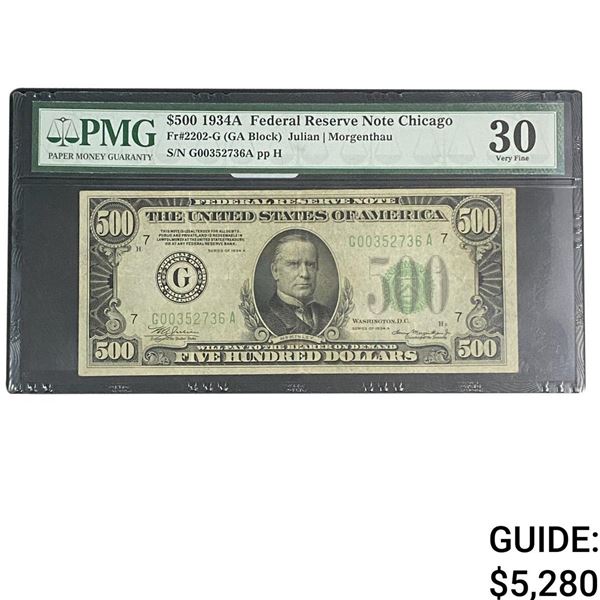 1934-A $500 Federal Reserve Note Chicago PMG VF 30
