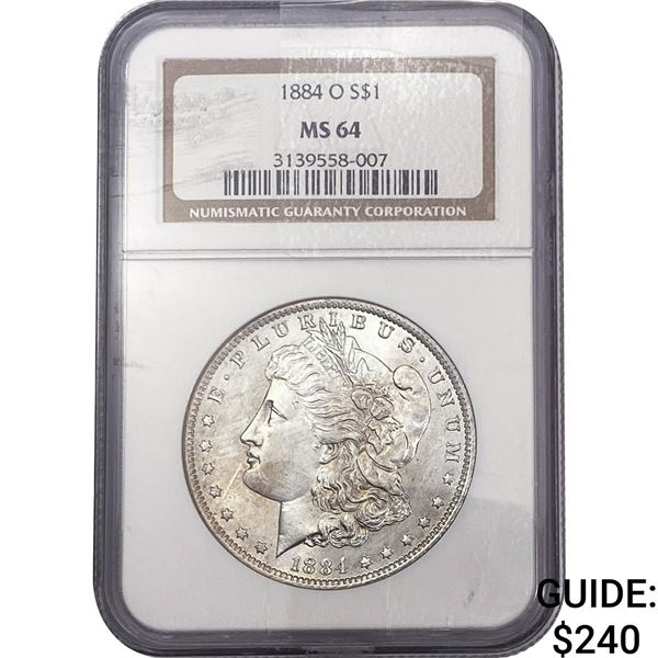 1884-O Morgan Silver Dollar NCG MS64