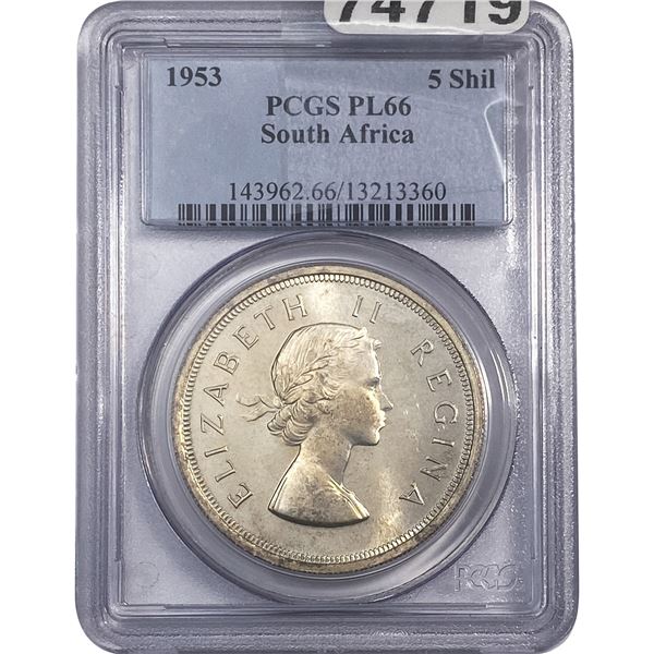 1953 South Africa 5 Shil PCGS PL66