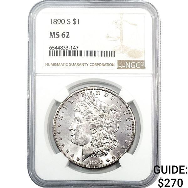 1890-S Morgan Silver Dollar NGC MS62