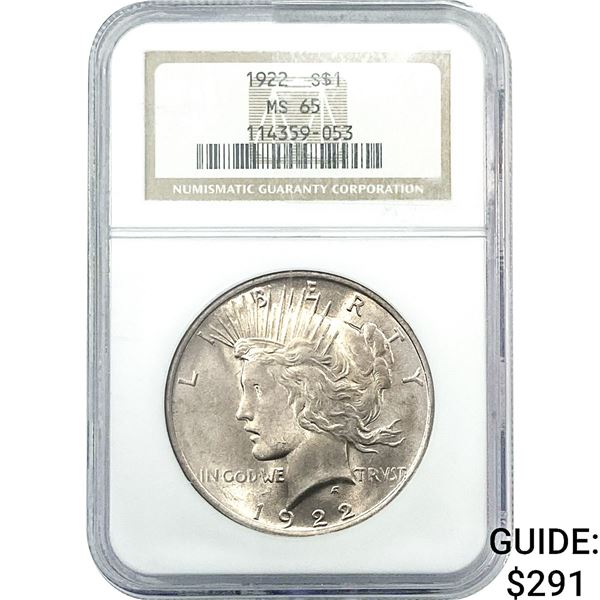 1922 Silver Peace Dollar NGC MS65