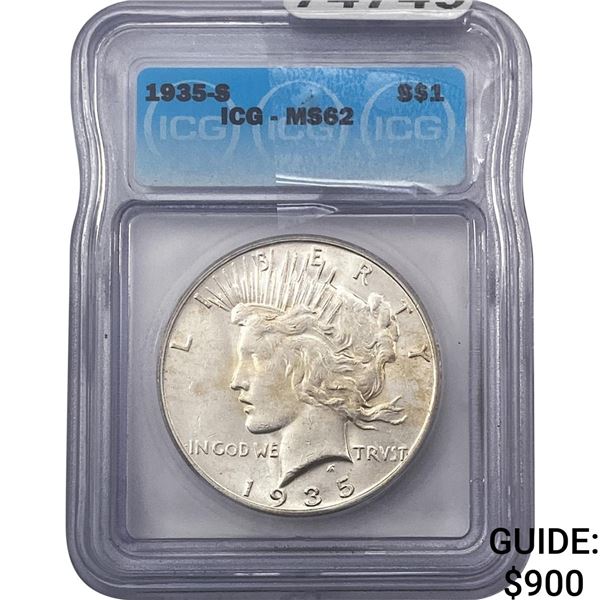 1935-S Silver Peace Dollar ICG MS62