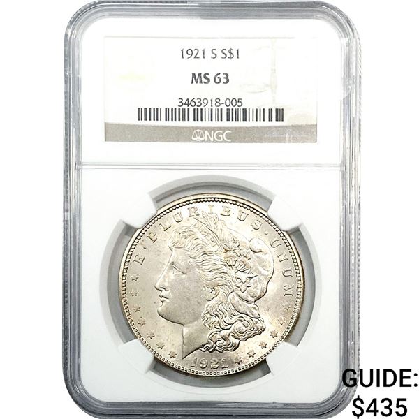 1921-S Morgan Silver Dollar NGC MS63
