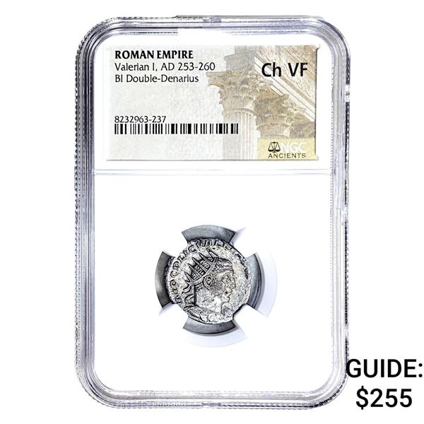 Roman Valerian I, AD 253-260 BI Dbl-Denarius NGC Ch VF