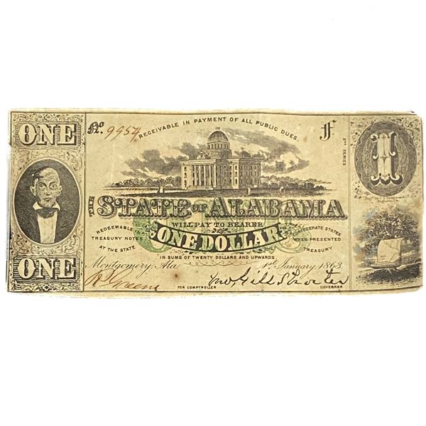 1863 $1 State Of Alabama