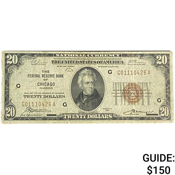 1929 $20 Federal Reserve Chicago,Illinois