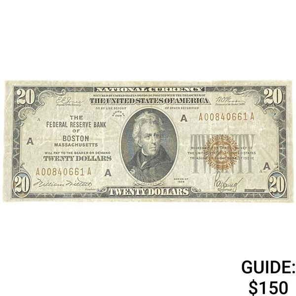 1929 $20 Federal Reserve Bank Boston, MA