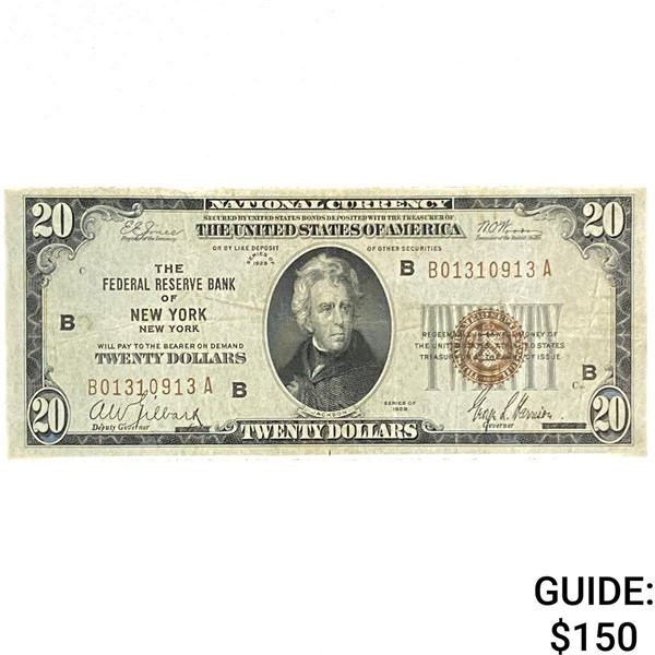 1929 $20 Federal Reserve Bank New York