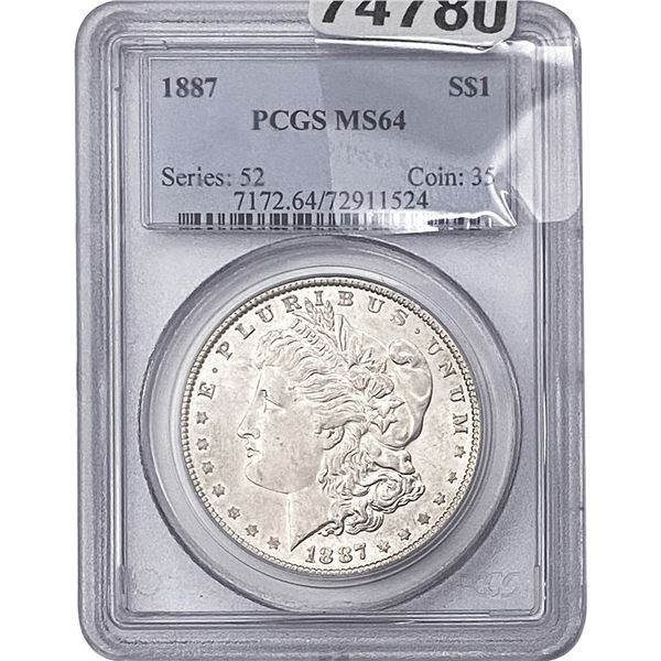 1887 Morgan Silver Dollar PCGS MS64