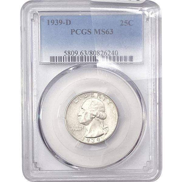 1939-D Washington Silver Quarter PCGS MS63