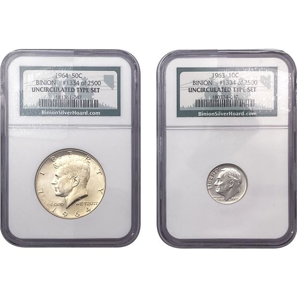 [2}1963-1964 10C Roosevelt/50C Kennedy NGC UNC
