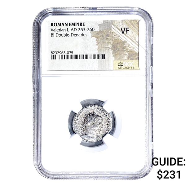 Roman Valerian I, AD 253-260 BI Dbl-Denarius NGC VF
