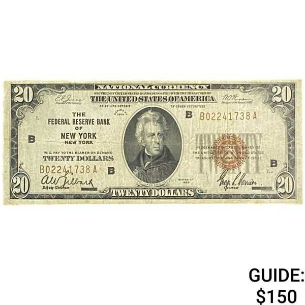1929 $20 Federal Reserve Bank New York