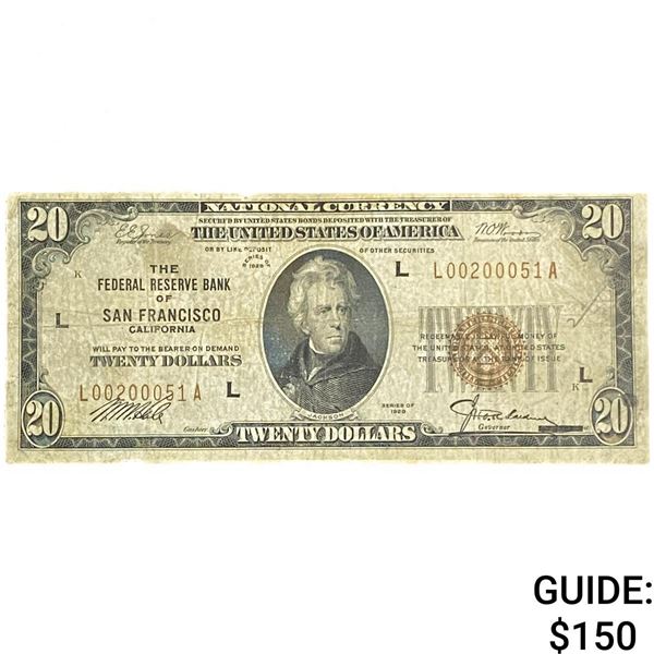 1929 $20 Federal Reserve Bank San Francisco,CA