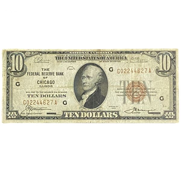1929 $10 Federal Reserve Bank Chicago,Illinois