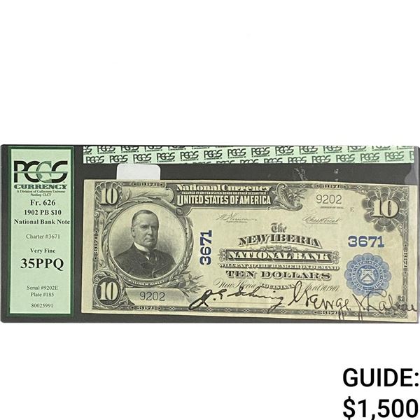 1902 $10 National Bank Of Newiberia PCGS VF 35PPQ
