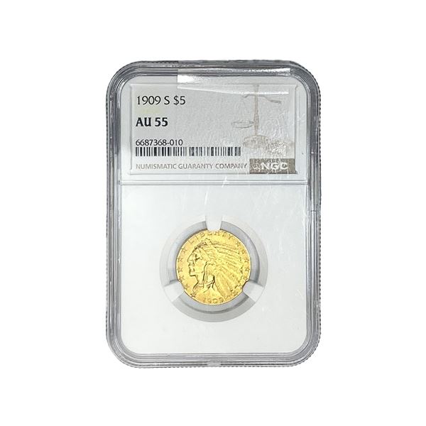 1909-S $5 Gold Half Eagle NGC AU55