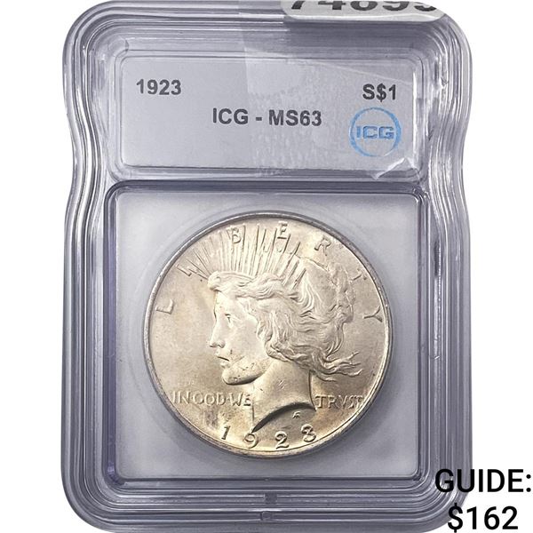 1923 Morgan Silver Dollar ICG MS63