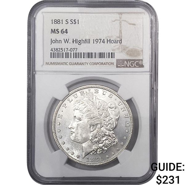 1881-S Morgan Silver Dollar NGC MS64