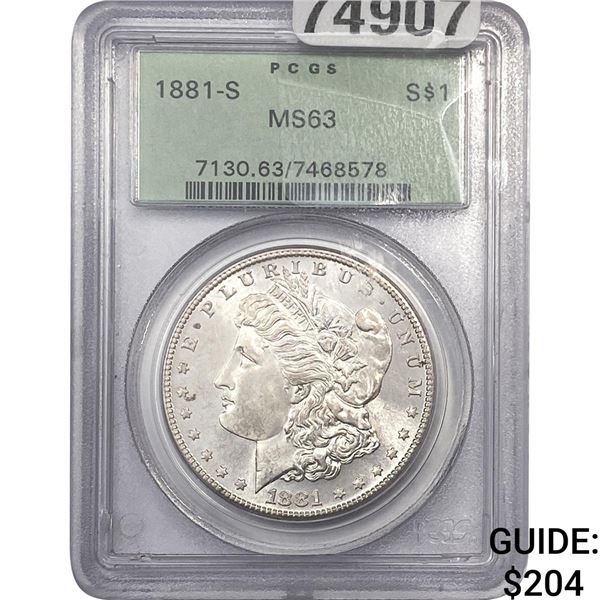 1881-S Morgan Silver Dollar PCGS MS63