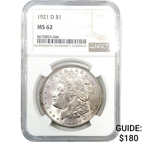 1921-D Morgan Silver Dollar NGC MS62