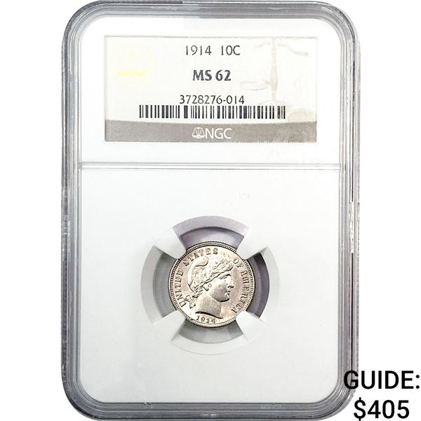 1914 Barber Dime NGC MS62