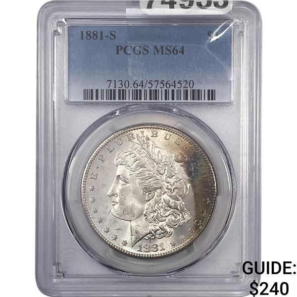 1881-S Morgan Silver Dollar PCGS MS64