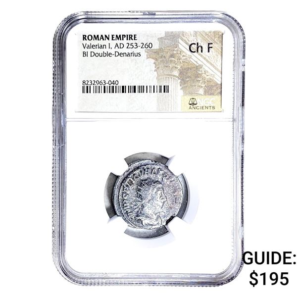 Roman Valerian I, AD 253-260 BI Dbl-Denarius NGC Ch F