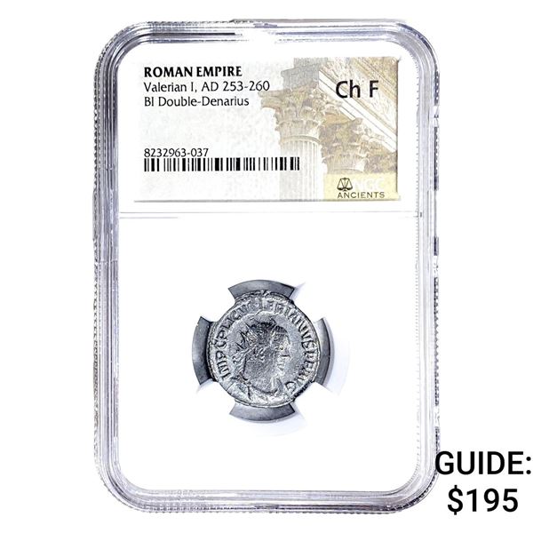 Roman Valerian I, AD 253-260 BI Dbl-Denarius NGC Ch F