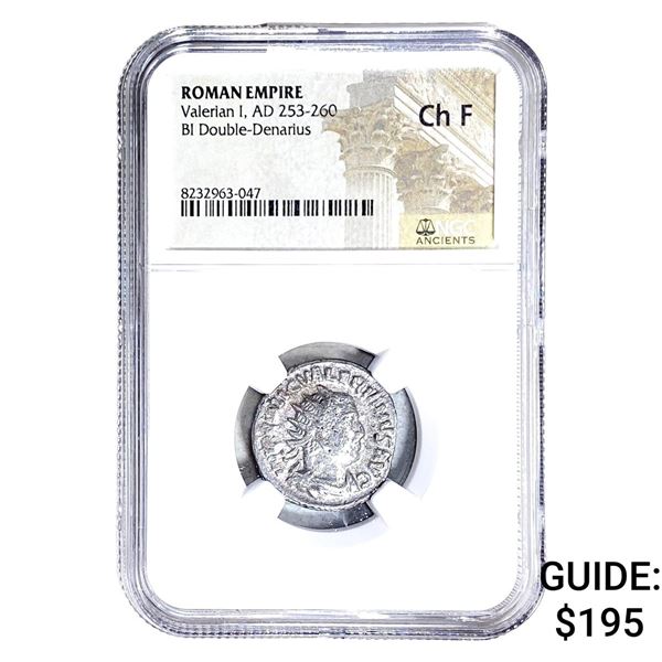 Roman Valerian I, AD 253-260 BI Dbl-Denarius NGC Ch F