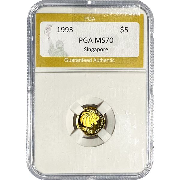 1993 1/20oz Gold Singapore $5  PGA MS70MS70