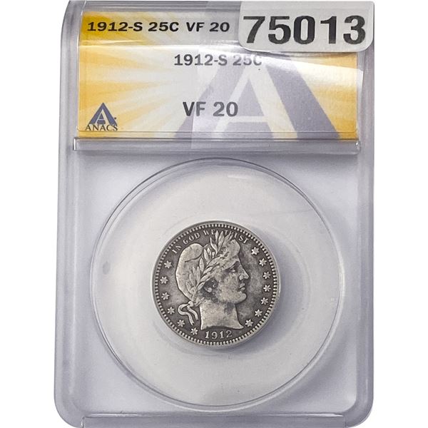 1912 Barber Quarter ANACS VF20