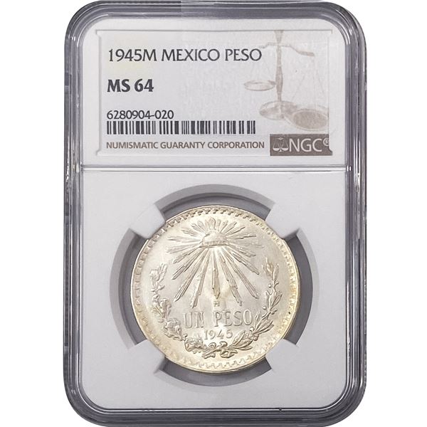1945 Mexican Peso Estados Unidos NGC MS63