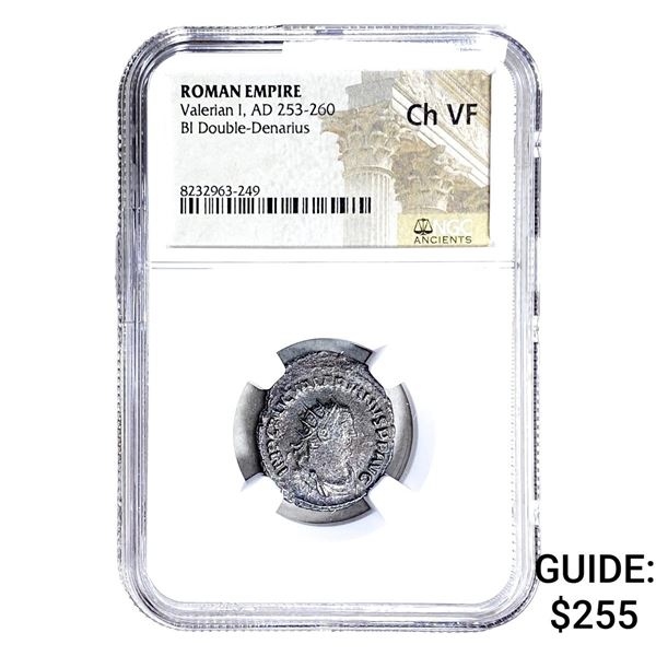 Roman Valerian I, AD 253-260 BI Dbl-Denarius NGC Ch VF