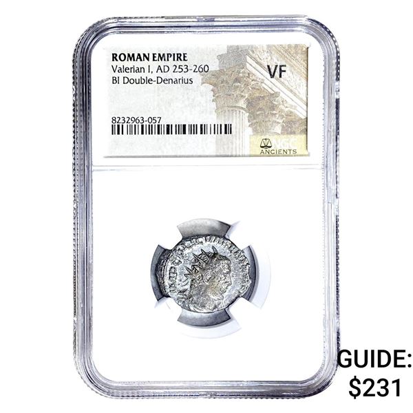 Roman Valerian I, AD 253-260 BI Dbl-Denarius NGC VF