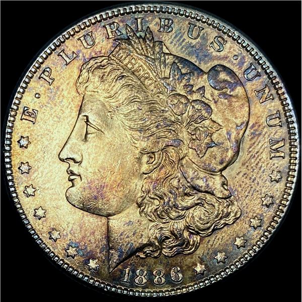 1886 Toned Morgan Silver Dollar SUPERB GEM BU