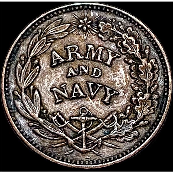 This is a Civil War token "Army and Navy" type circa 1863. NEARLY UNCIRCULATED