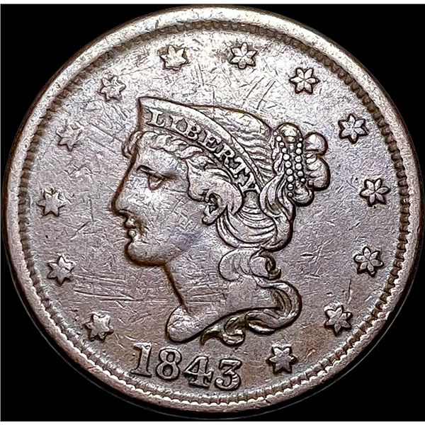 1843 Braided Hair Large Cent NEARLY UNCIRCULATED