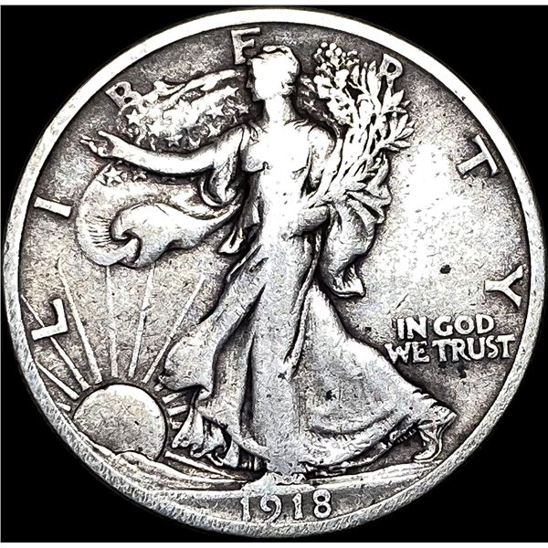 1918-S Silver Walking Liberty Half Dollar LIGHTLY CIRCULATED