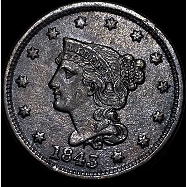 1843 Braided Hair Large Cent CLOSELY UNCIRCULATED