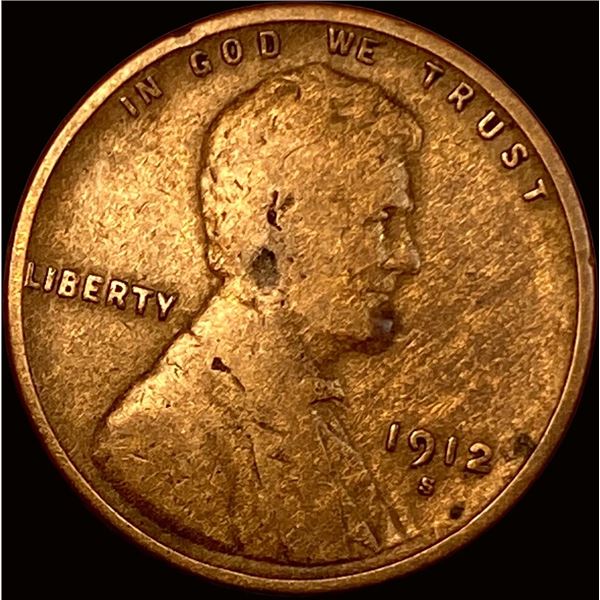 1912-S Bronze Lincoln Wheat Cent NICELY CIRCULATED